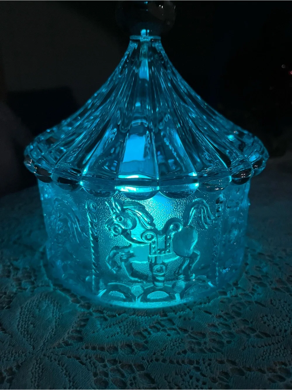 Vintage Goebel Carousel Circus Candy Dish Fairy Lamp Crystal Glass